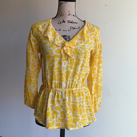 Anthropologie Girls From Savoy silk yellow… - Picture 2 of 7